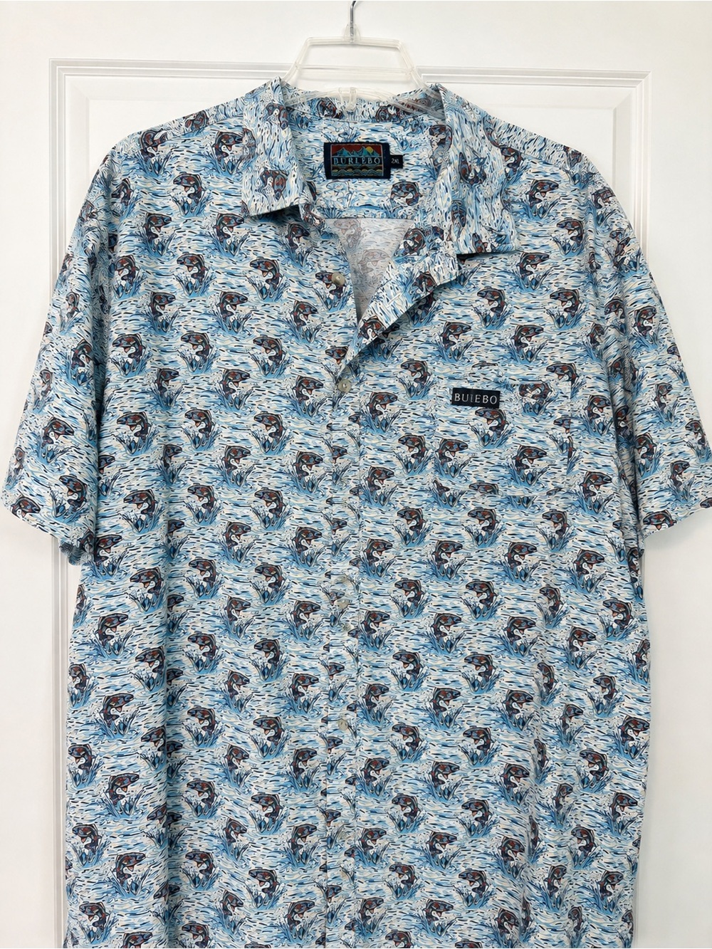 BURLEBO Light Blue Patterned Short-Sleeve Button-Down Shirt